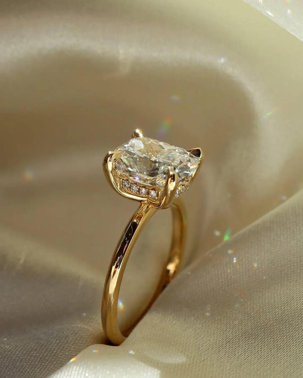 2 Carat Cushion Cut Diamond Ring 14KYellowGold HiddenHalo