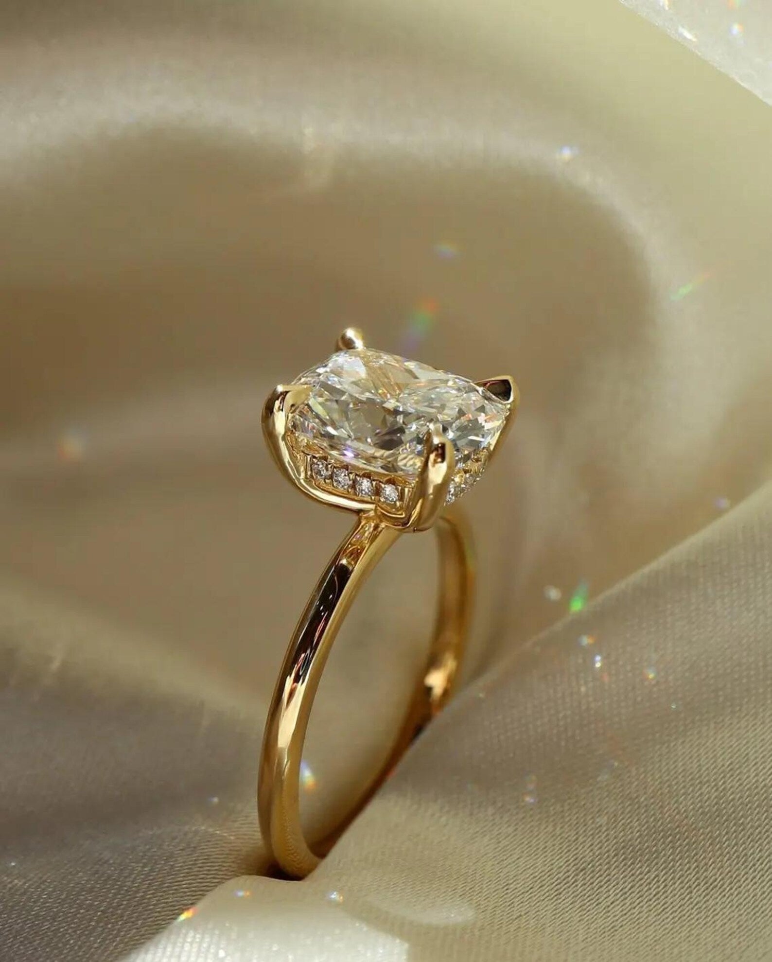 2 Carat Cushion Cut Diamond Ring 14KYellowGold HiddenHalo