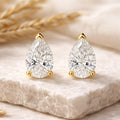 2CT Pear Lab Diamond Stud Earrings 14K Solid Gold, Solitaire Studs