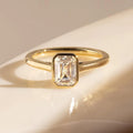 Emerald Cut Lab Grown Diamond Engagement Ring 14k Gold Bezel Solitaire