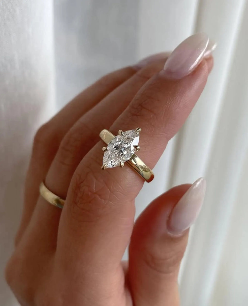 Marquise Cut Lab Grown Diamond Engagement Ring Solid Gold Solitaire