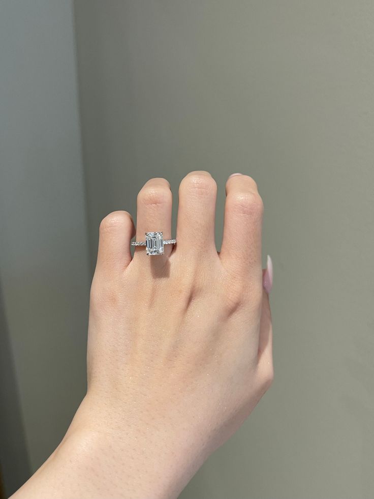 4 Carat Emerald Cut  4-Prong Hidden Halo Pavé Engagement Ring