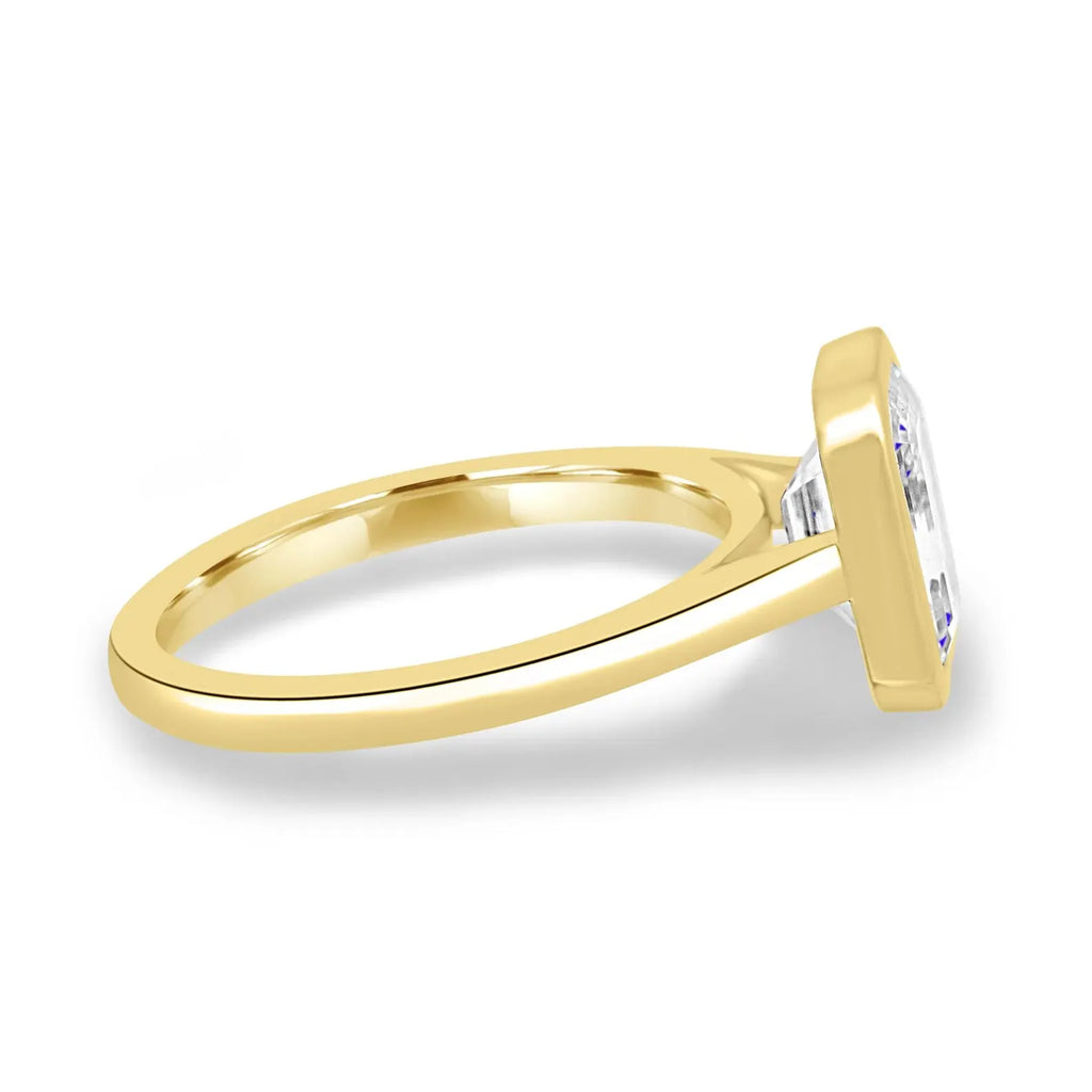 Emerald Cut Lab Grown Diamond Engagement Ring 14k Gold Bezel Solitaire