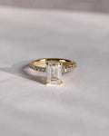 Lab Grown Emerald Cut Ring Solid Gold Hidden Halo Pavé Band