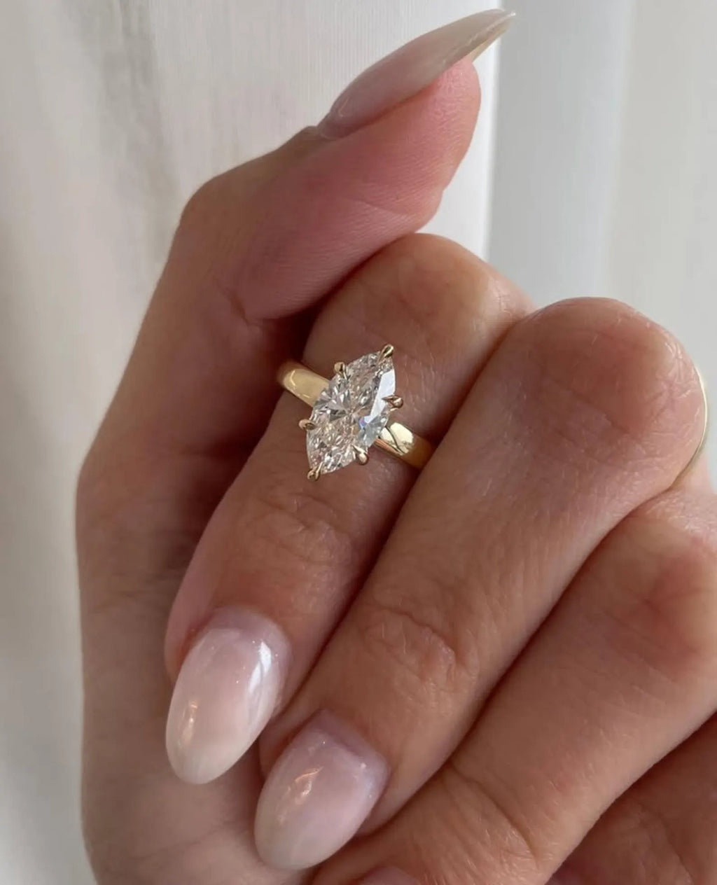 Marquise Cut Lab Grown Diamond Engagement Ring Solid Gold Solitaire