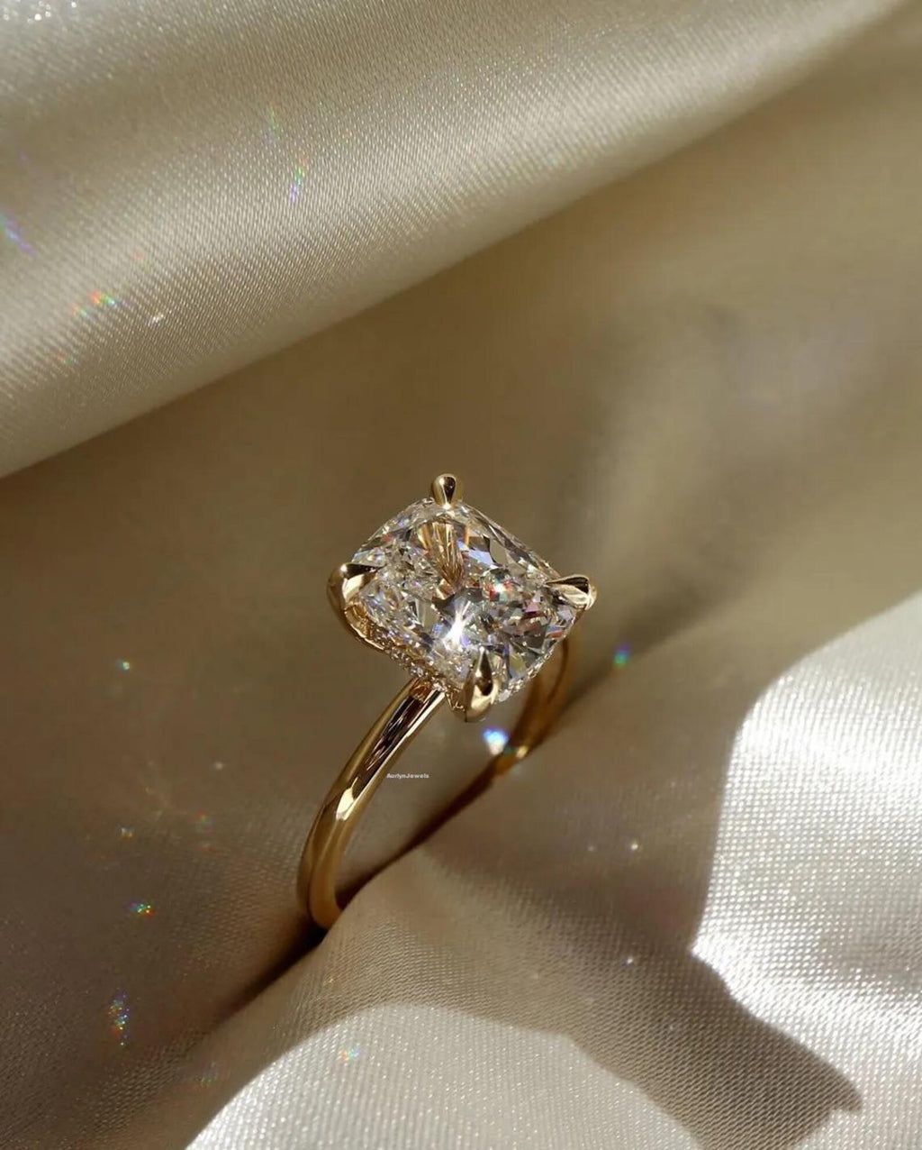 2 Carat Cushion Cut Diamond Ring 14KYellowGold HiddenHalo