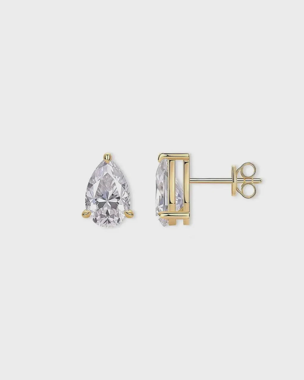 2CT Pear Lab Diamond Stud Earrings 14K Solid Gold, Solitaire Studs