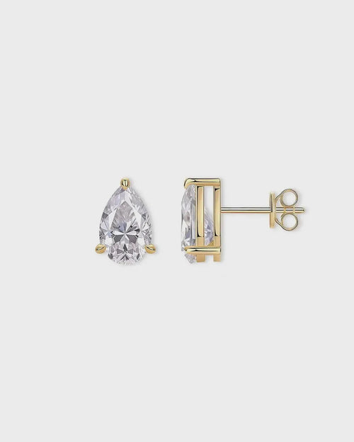 2CT Pear Lab Diamond Stud Earrings 14K Solid Gold, Solitaire Studs