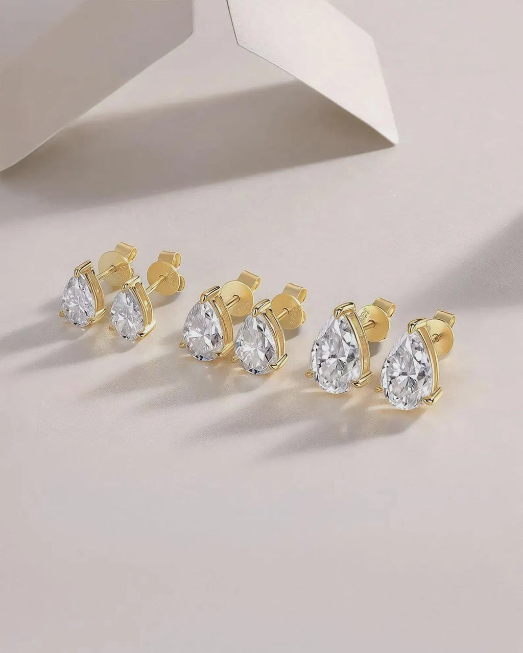 2CT Pear Lab Diamond Stud Earrings 14K Solid Gold, Solitaire Studs