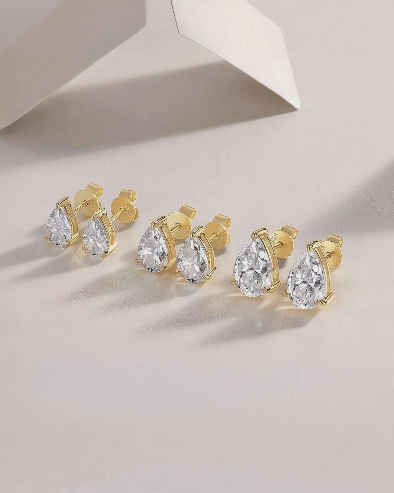 2CT Pear Lab Diamond Stud Earrings 14K Solid Gold, Solitaire Studs