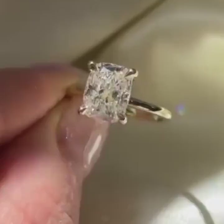 2 Carat Cushion Cut Diamond Ring 14KYellowGold HiddenHalo