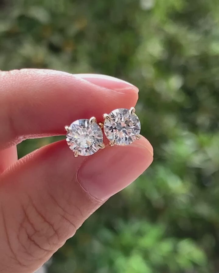 Round IGI Certified Lab Grown Diamond Stud Earrings 14k Gold